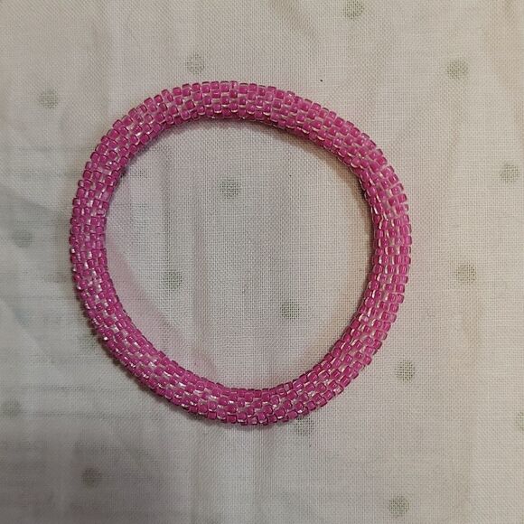 Set of 2 Sashka Bracelets Hot Pink & Blue/Pink Glass Beaded Bracelets - Picture 7 of 12